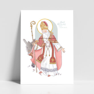 Saint Nicolas - Affiche saint patron illustré - Illustration originale ©Les Petits Brins d’Olivier – Isabelle Monnerot-Dumaine.