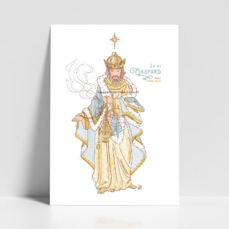 Saint Gaspard Roi Mage - Affiche saint patron illustré - Illustration originale ©Les Petits Brins d’Olivier – Isabelle Monnerot-Dumaine.