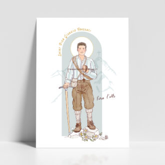 Saint Pier Giorgio Frassati - Affiche saint patron illustré - Illustration originale ©Les Petits Brins d’Olivier – Isabelle Monnerot-Dumaine.