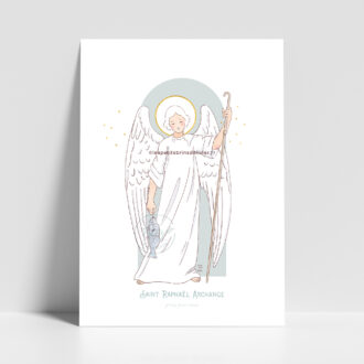 Saint Raphaël Archange - Affiche, carte prière illustration saint patron illustré - Illustration originale ©Les Petits Brins d’Olivier – Isabelle Monnerot-Dumaine.