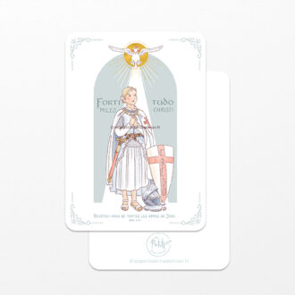 Image signet de Confirmation à personnaliser "Fortitudo Miles Christi" Version fille blonde, couleur bleue - Les Petits Brins d'Olivier - Isabelle Monnerot-Dumaine