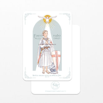 Image signet de Confirmation à personnaliser "Fortitudo Miles Christi" Version fille châtain, couleur bleue - Les Petits Brins d'Olivier - Isabelle Monnerot-Dumaine