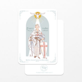 Image signet de Confirmation à personnaliser "Fortitudo Miles Christi" Version garçon blond, couleur bleue - Les Petits Brins d'Olivier - Isabelle Monnerot-Dumaine