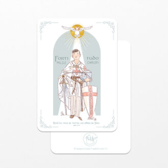 Image signet de Confirmation à personnaliser "Fortitudo Miles Christi" Version garçon brun, couleur bleue - Les Petits Brins d'Olivier - Isabelle Monnerot-Dumaine
