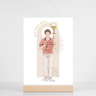 Saint Carlo Acutis - Saint patron illustré format A5, grande carte - Illustration originale ©Les Petits Brins d’Olivier – Isabelle Monnerot-Dumaine.