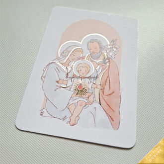 Sainte Famille finition dorure - Image signet de baptême - Illustration originale ©Les Petits Brins d’Olivier – Isabelle Monnerot-Dumaine.