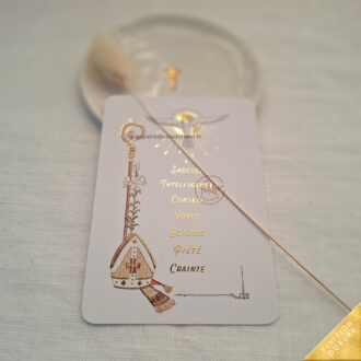 Image signet de Confirmation personnalisable les 7 dons du Saint-Esprit finition dorure - © Illustration originale Isabelle Monnerot-Dumaine – Les Petits Brins d’Olivier. Impression professionnelle à la demande, en France.