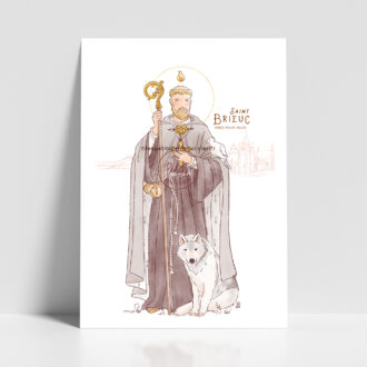 Saint Brieuc. Saint patron illustration affiche A4 et A3 - Illustration originale ©Les Petits Brins d’Olivier – Isabelle Monnerot-Dumaine.