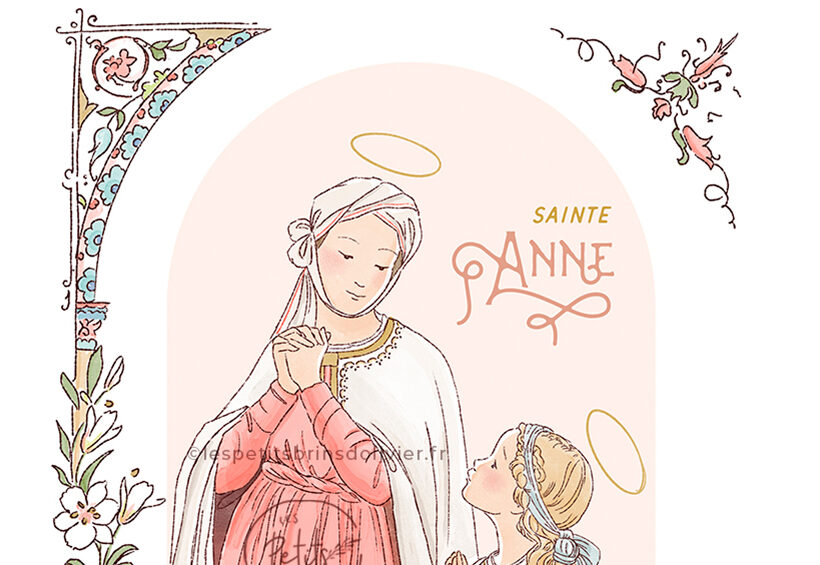 Sainte Anne et la Vierge Marie enfant - Illustration originale ©Les Petits Brins d’Olivier – Isabelle Monnerot-Dumaine.