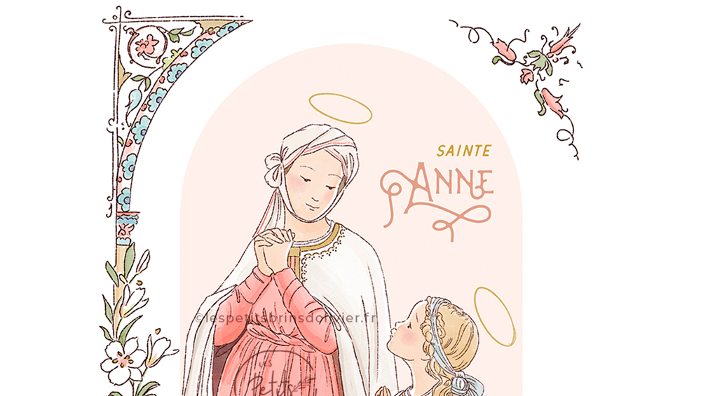 Sainte Anne et la Vierge Marie enfant - Illustration originale ©Les Petits Brins d’Olivier – Isabelle Monnerot-Dumaine.