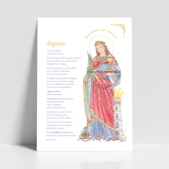Sainte Barbe, prière des pompiers affiche. Sainte patronne illustration affiche A4 et A3 - Illustration originale ©Les Petits Brins d’Olivier – Isabelle Monnerot-Dumaine.