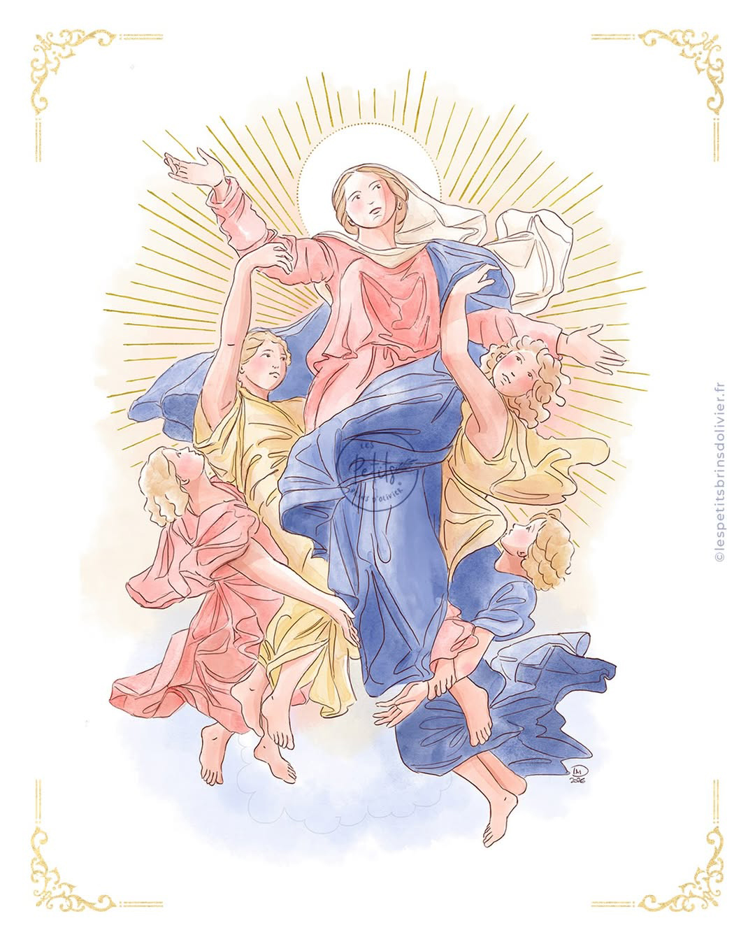 Notre-Dame de l'Assomption d'après Nicolas Poussin - Illustration originale ©Les Petits Brins d’Olivier – Isabelle Monnerot-Dumaine.