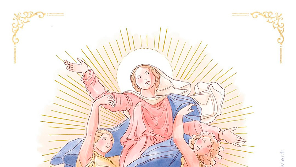 Notre-Dame de l'Assomption d'après Nicolas Poussin - Illustration originale ©Les Petits Brins d’Olivier – Isabelle Monnerot-Dumaine.