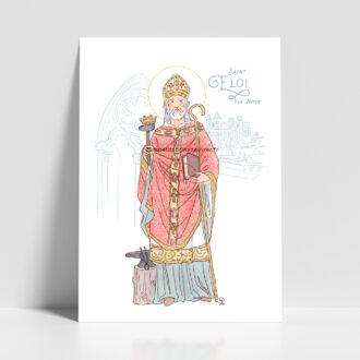 Saint Éloi, évêque de Noyon. Saint patron illustration affiche A4 et A3 - Illustration originale ©Les Petits Brins d’Olivier – Isabelle Monnerot-Dumaine.