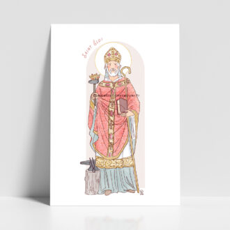 Saint Éloi, évêque de Noyon. Saint patron illustration affiche A4 et A3 - Illustration originale ©Les Petits Brins d’Olivier – Isabelle Monnerot-Dumaine.