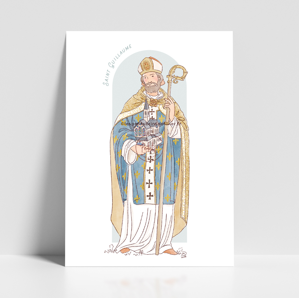 Saint Guillaume de Bourges. Saint patron illustration affiche A4 et A3 - Illustration originale ©Les Petits Brins d’Olivier – Isabelle Monnerot-Dumaine.