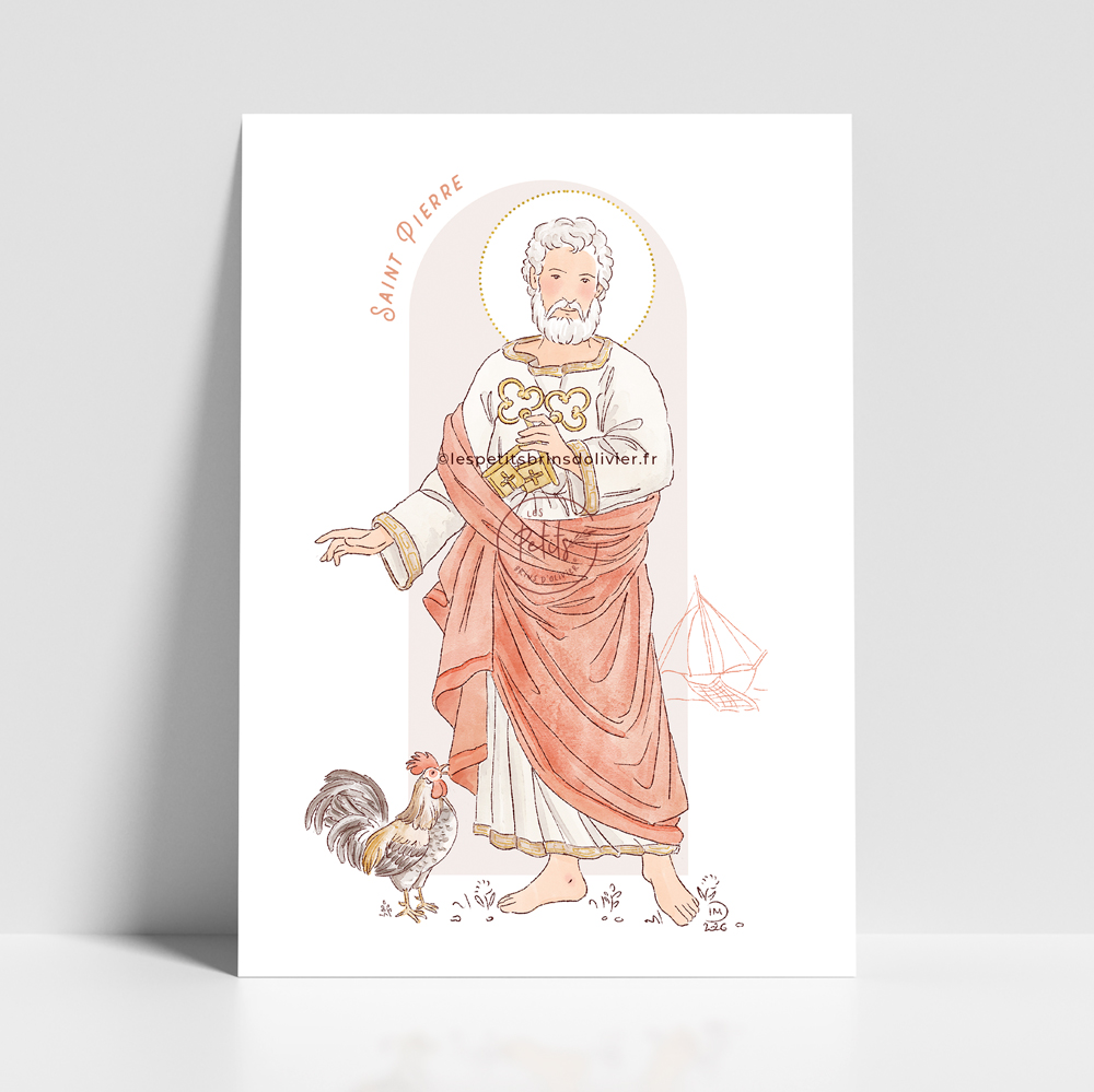 Saint Pierre apôtre. Saint patron illustration affiche A4 et A3 - Illustration originale ©Les Petits Brins d’Olivier – Isabelle Monnerot-Dumaine.