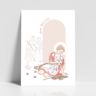 Saint Tharsicius. Saint patron illustration affiche A4 et A3 - Illustration originale ©Les Petits Brins d’Olivier – Isabelle Monnerot-Dumaine.