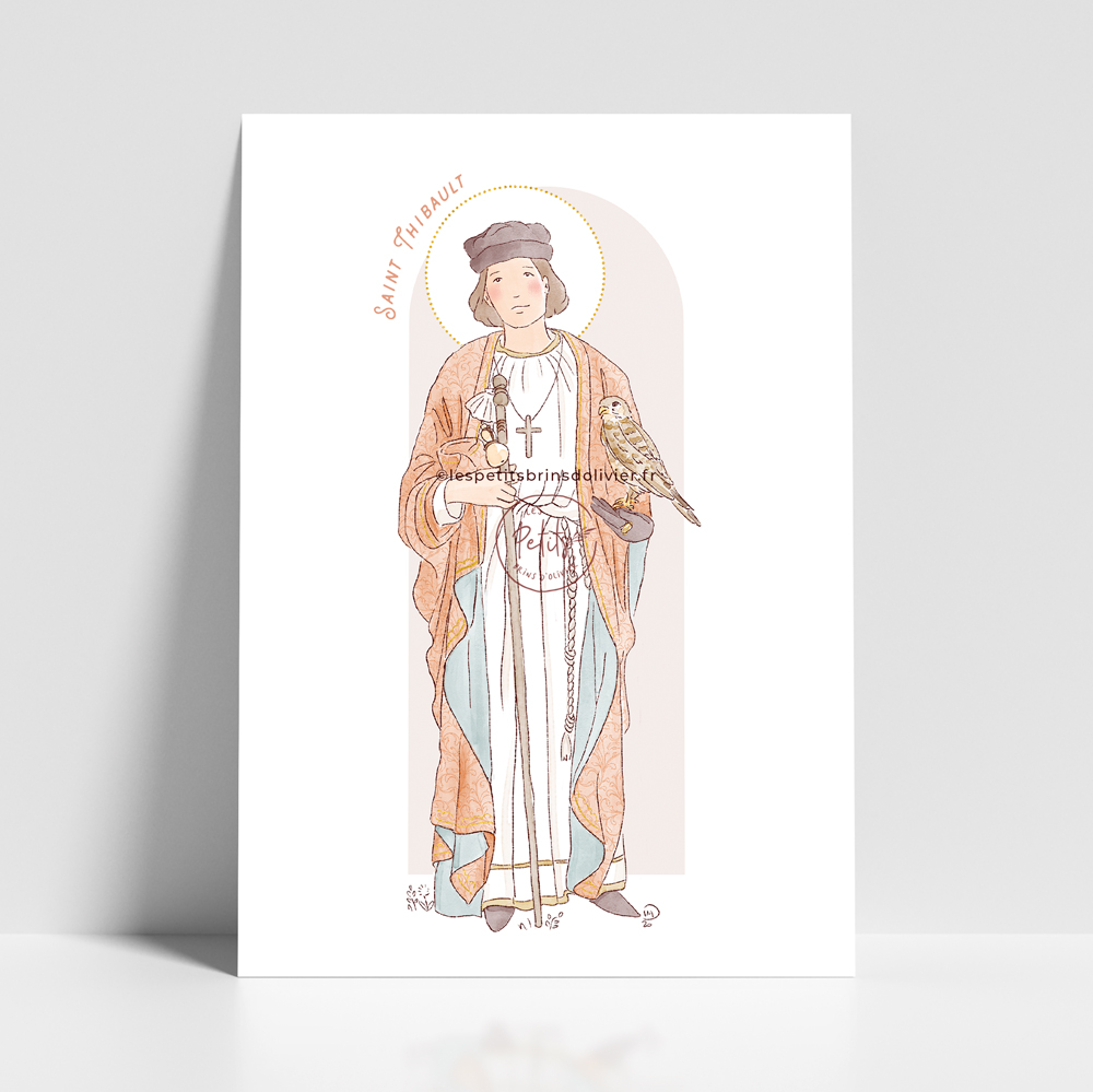 Saint Thibault de Provins (ou Thibaut). Saint patron illustration affiche A4 et A3 - Illustration originale ©Les Petits Brins d’Olivier – Isabelle Monnerot-Dumaine.