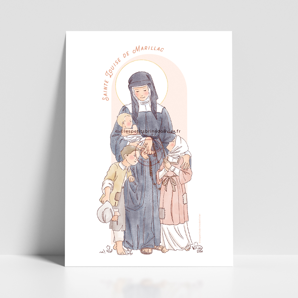Sainte Louise de Marillac - Affiche, carte prière. illustration sainte patronne - Illustration originale ©Les Petits Brins d’Olivier – Isabelle Monnerot-Dumaine.