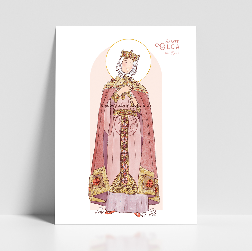 Sainte Olga de Kiev - Affiche, carte prière. illustration sainte patronne - Illustration originale ©Les Petits Brins d’Olivier – Isabelle Monnerot-Dumaine.
