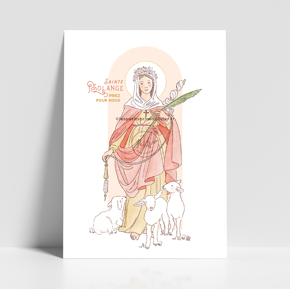 Sainte Solange de Bourges - Affiche, carte prière. illustration sainte patronne - Illustration originale ©Les Petits Brins d’Olivier – Isabelle Monnerot-Dumaine.